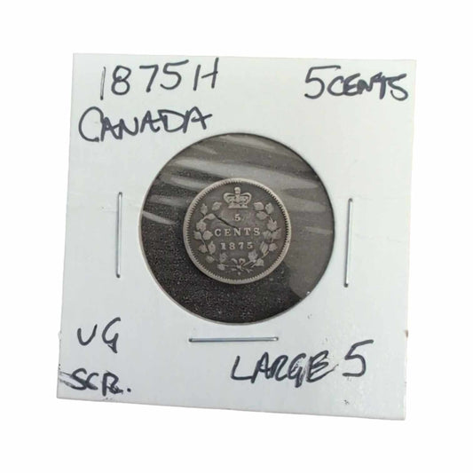 Canada 1875 H 5 Cent Silver Large 5 A3463