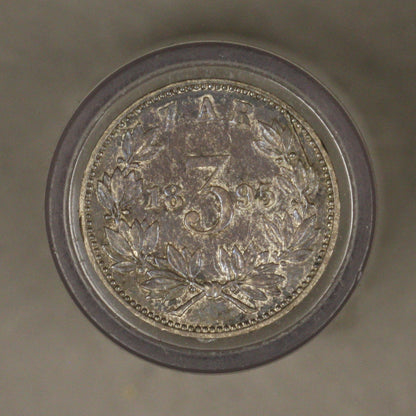 South Africa 1895 3 Pence XF toned