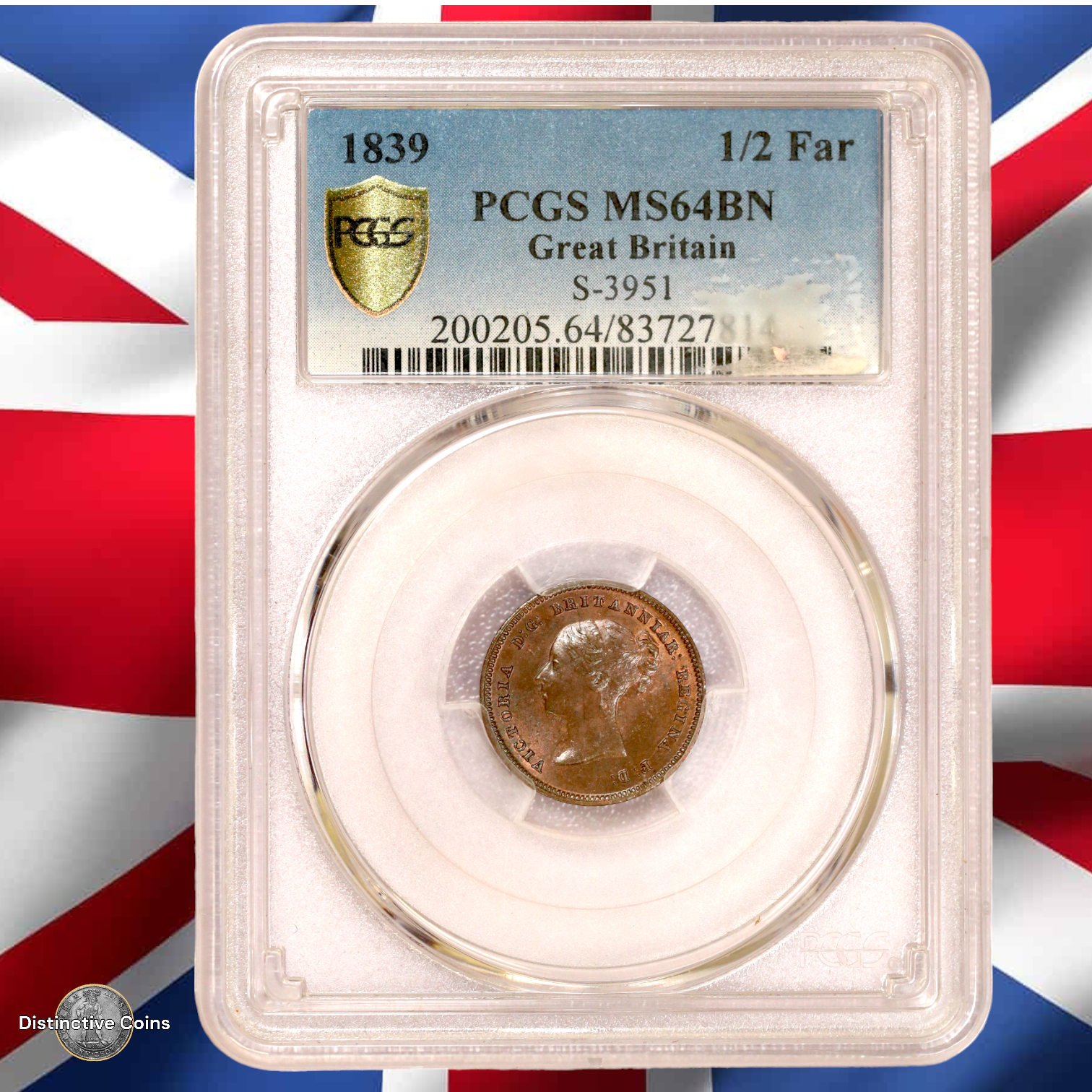 Great Britain 1839 1/2 Farthing PCGS MS64BN - GBS015