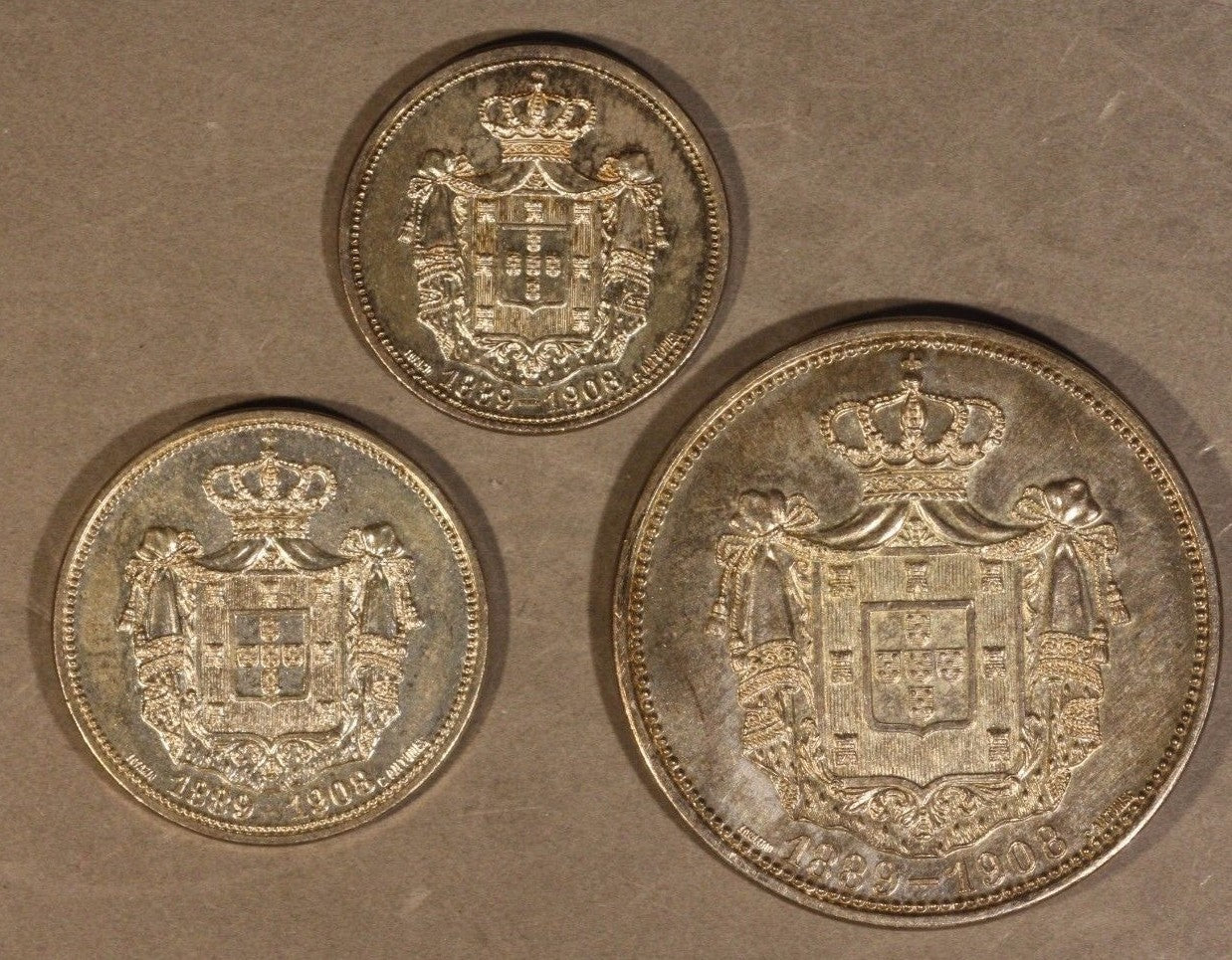 1889-1908 Portugal Set of 3 Silver Medals King Carlos/Amelia 