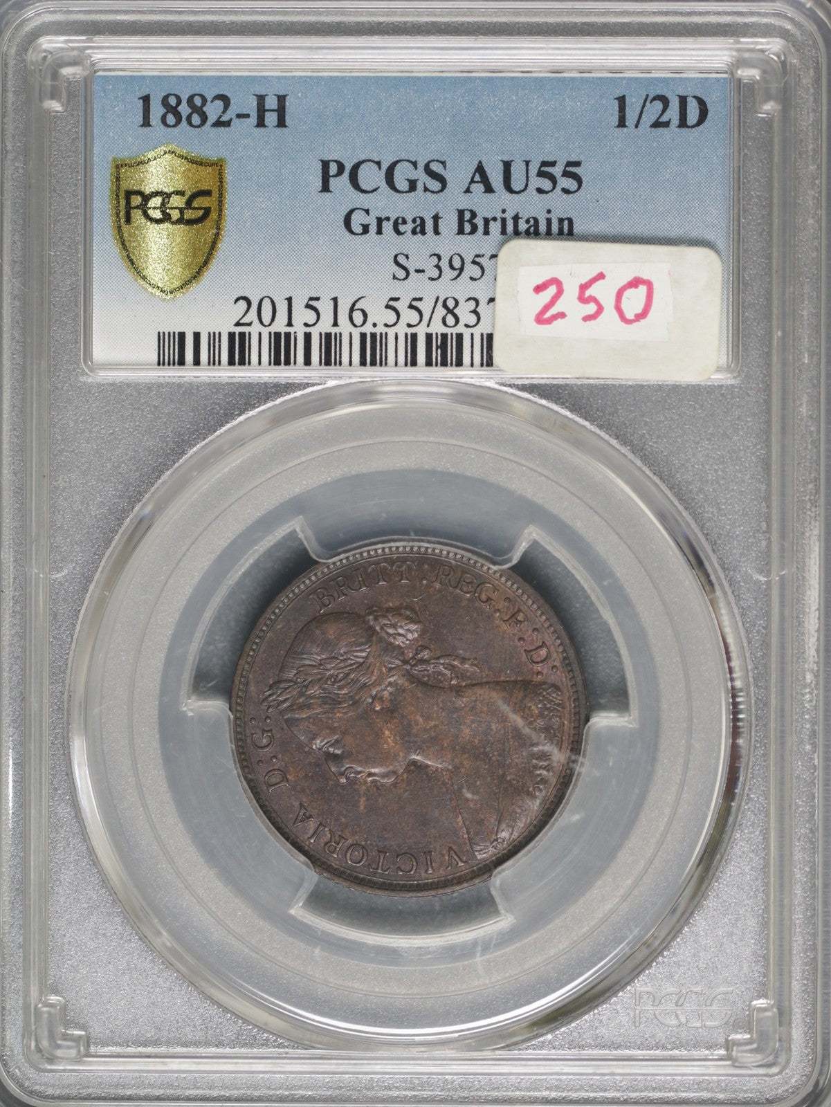 Great Britain 1882H 1/2 Penny K-754 PCGS AU55