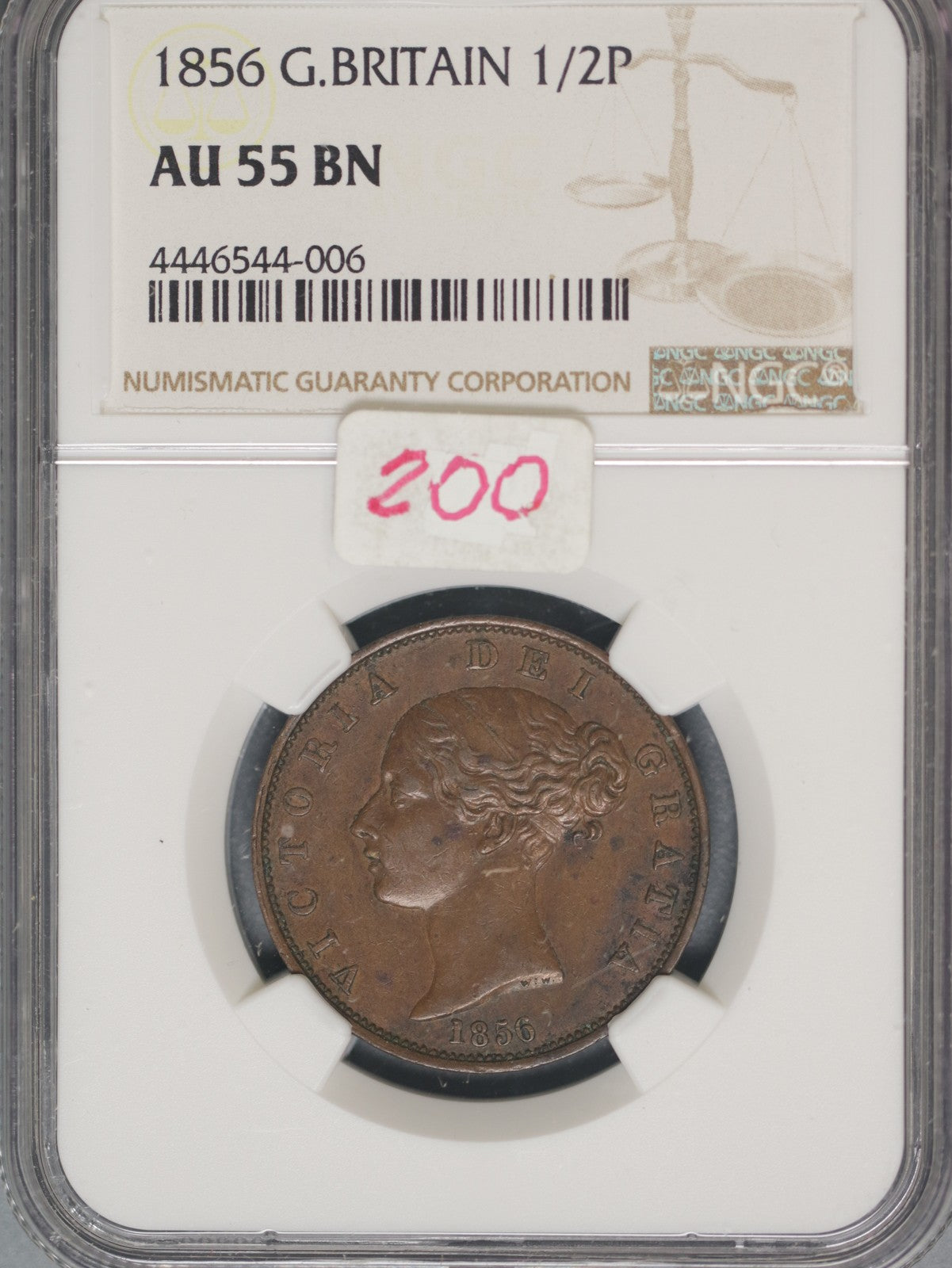 Great Britain 1856 1/2 Penny K-726 NGC AU55 BN