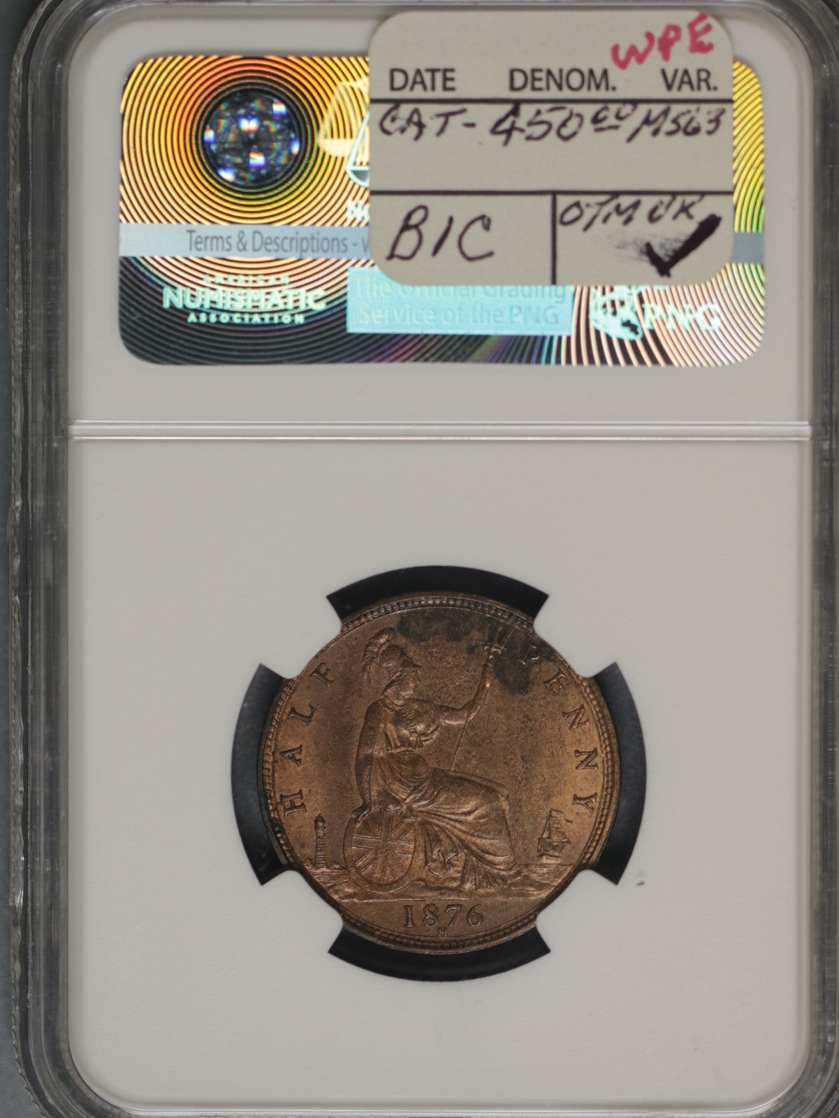Great Britain 1876H 1/2 Penny K-754 NGC MS62 RB SMALL DATE