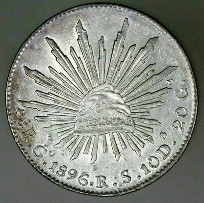 Mexico 1896 Go RS 8 Reales Old Ly Wipe Unc+ A2926