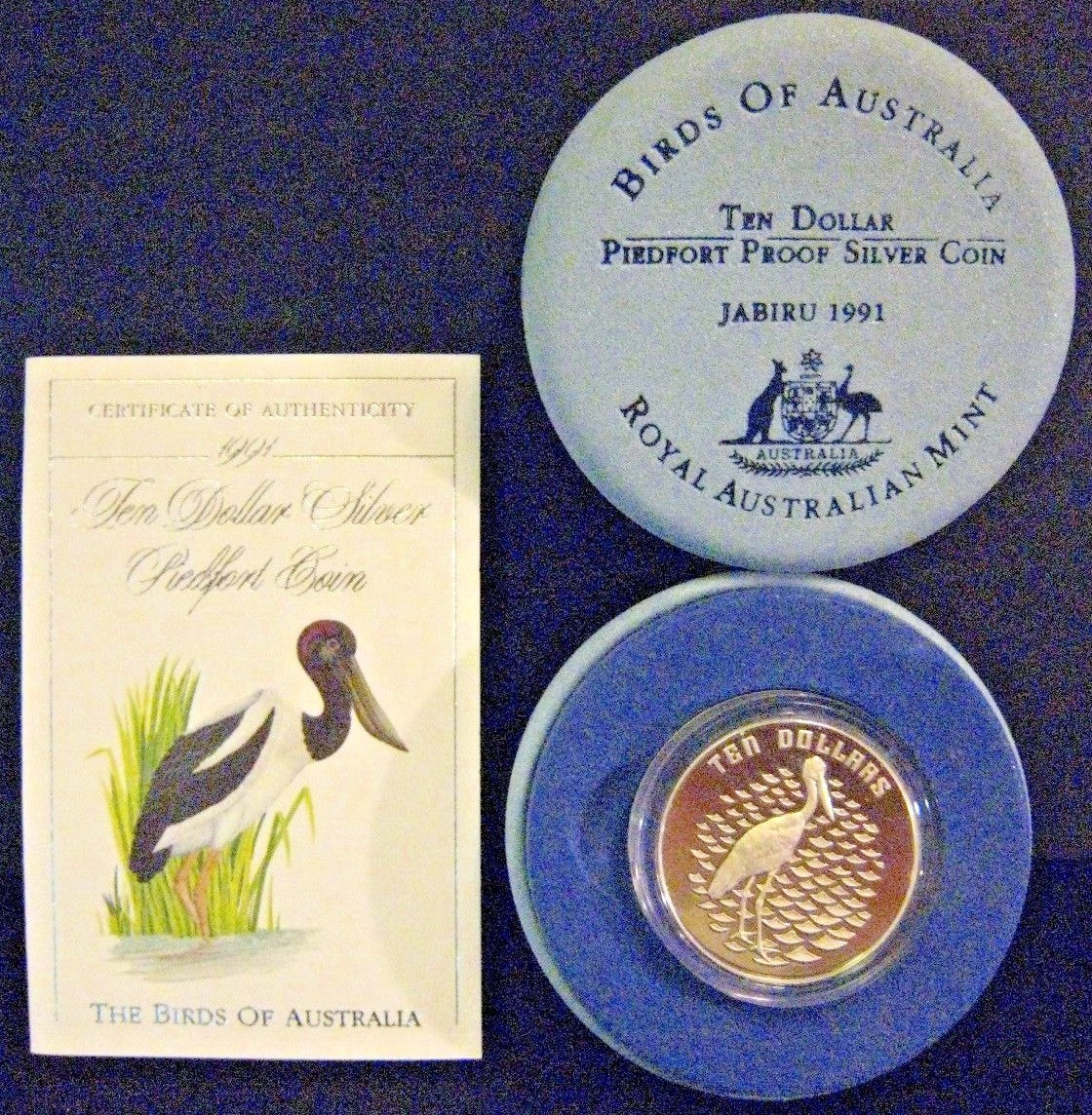 1991 Australia $10 Jabiru Bird Piedfort Proof Coin Box & Coa