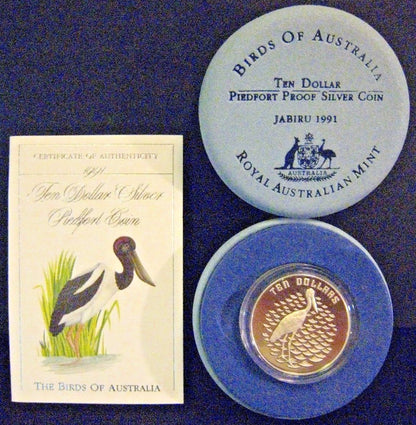 1991 Australia $10 Jabiru Bird Piedfort Proof Coin Box & Coa