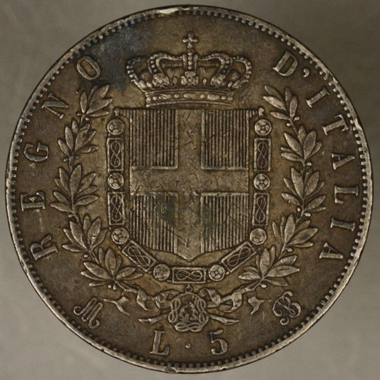 Italy 1871 M 5 Lire toned dark XF