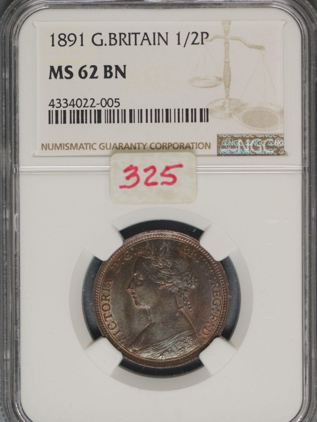 Great Britain 1891 1/2 Penny K-754 NGC MS62 BN