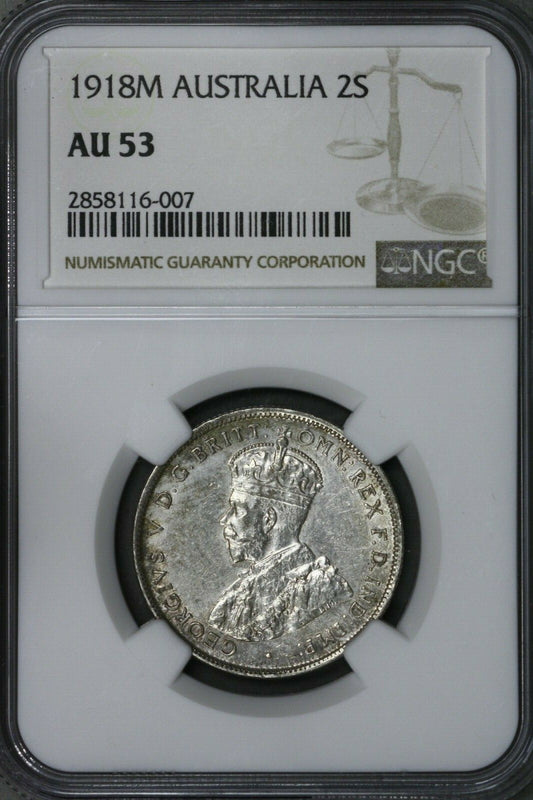 Australia 1918 M 2 Shillings (Florin) NGC AU 53  S590