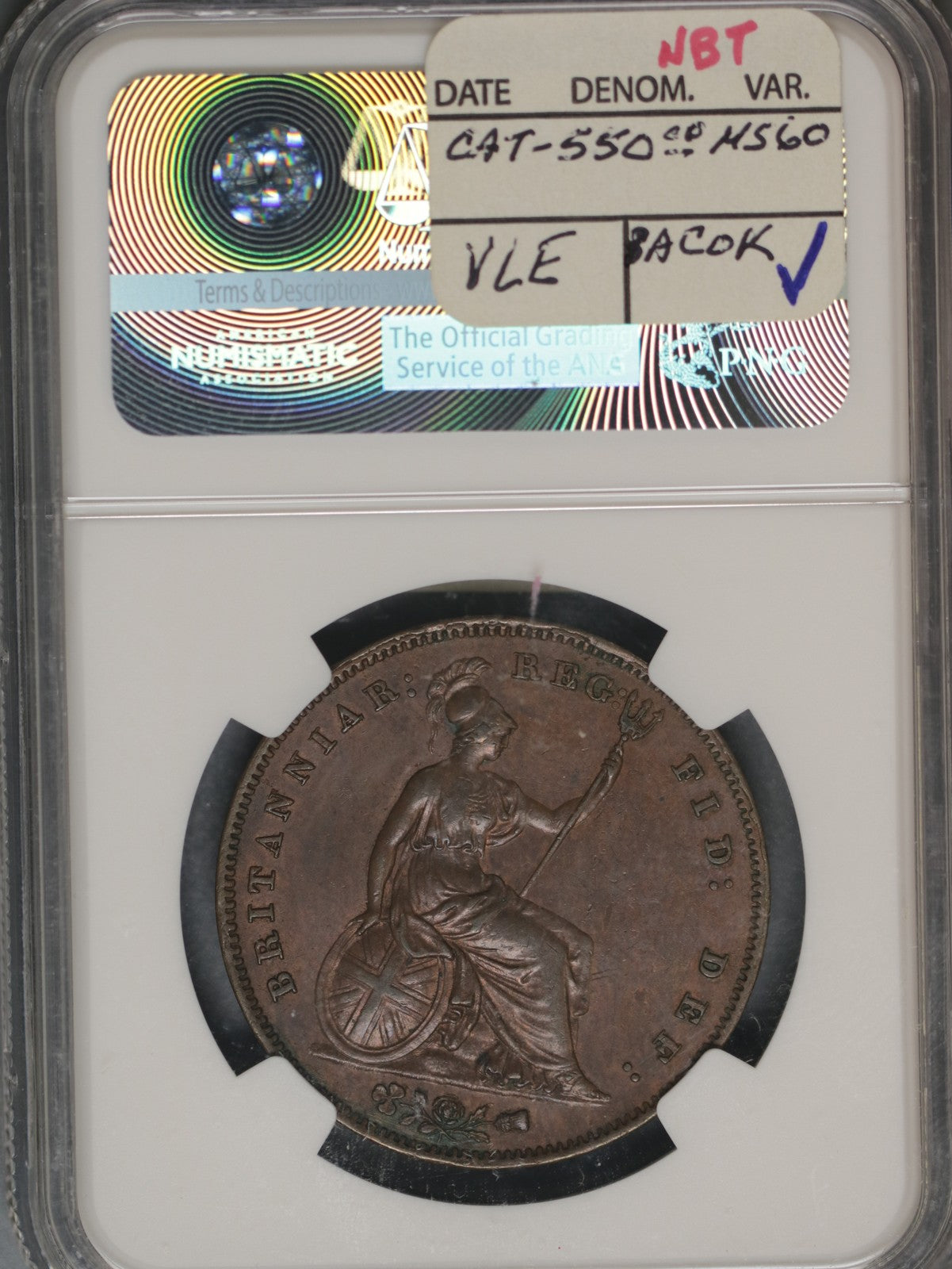 Great Britain 1858 Penny K-739 NGC AU58 BN LARGE DATE W/O WW