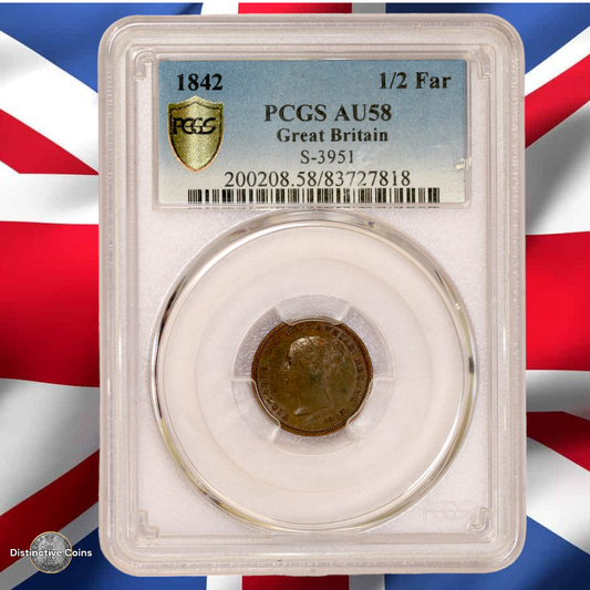 Great Britain 1842 1/2 Farthing PCGS AU58 - GBS017