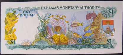 1968 Bahamas, Monetary Authority $1 Dollar Note  CU