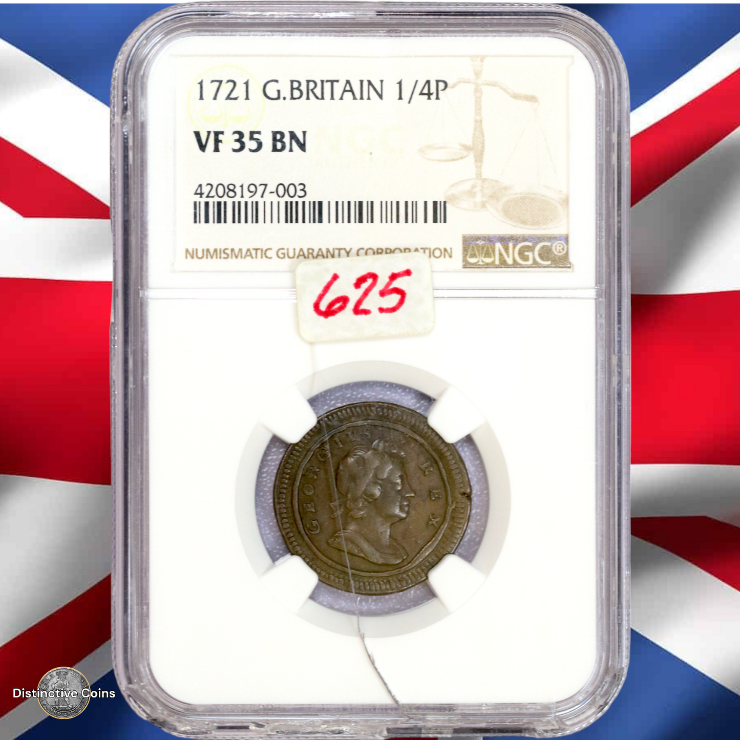 Great Britain 1721 Farthing NGC VF35BN - holder cracked - GBS026