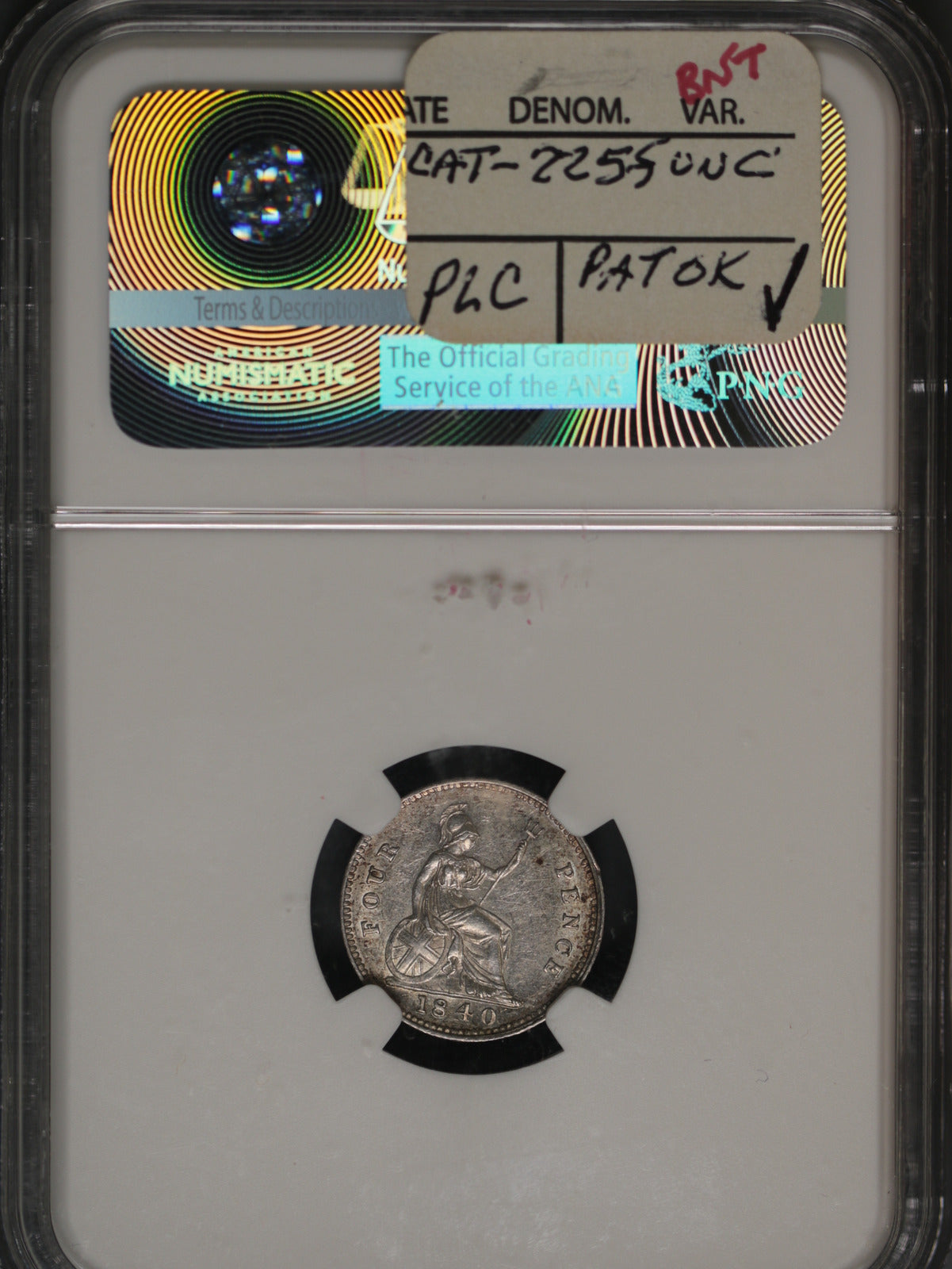 Great Britain 1840 4 Pence K-731.1 NGC AU58