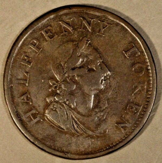 1819 Ireland Half Penny Token with Die Break CUD   