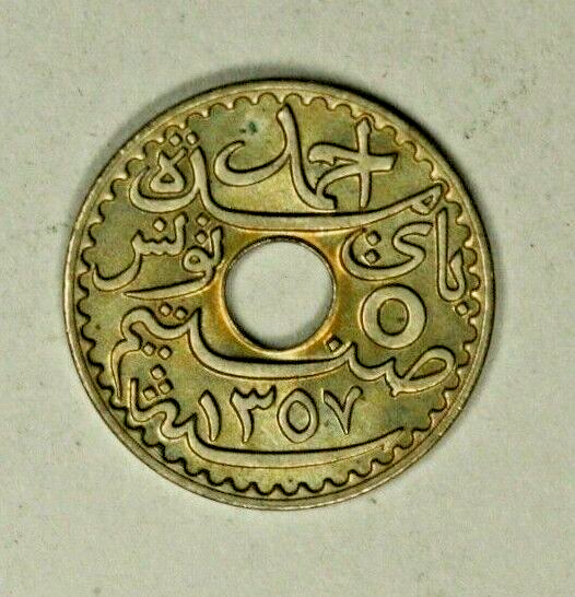 Tunisia 5 Centimes 1938  Choice BU   A1892