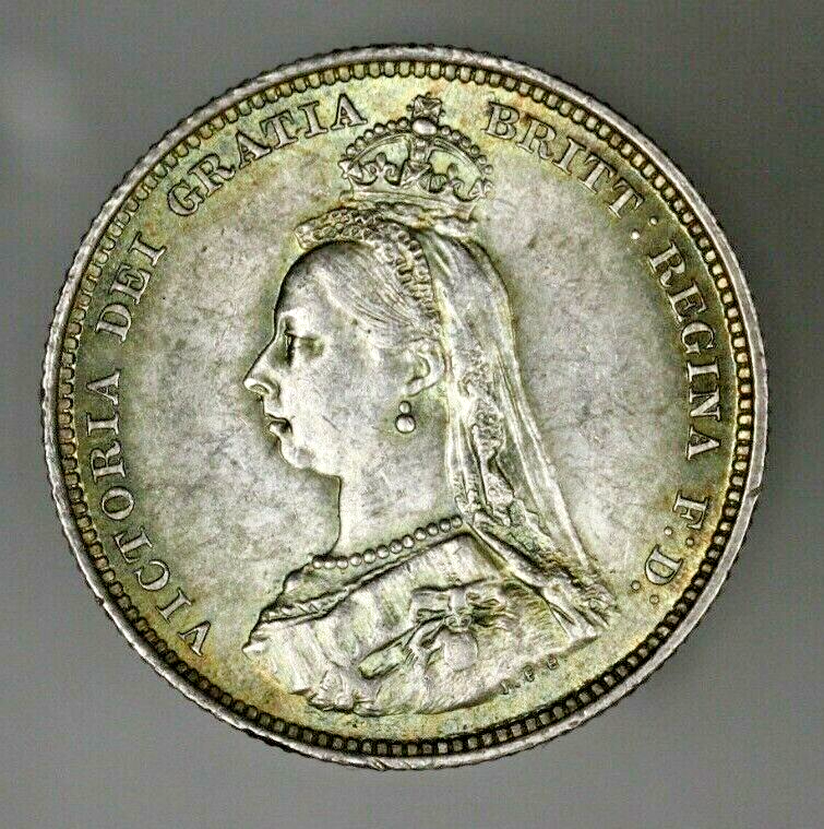 Great Britain 1887 Shilling Lt Grn Toned UNC   A3009
