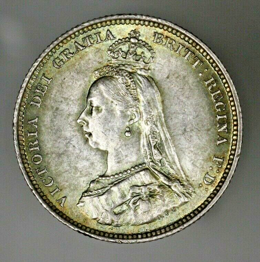 Great Britain 1887 Shilling Lt Grn Toned UNC   A3009