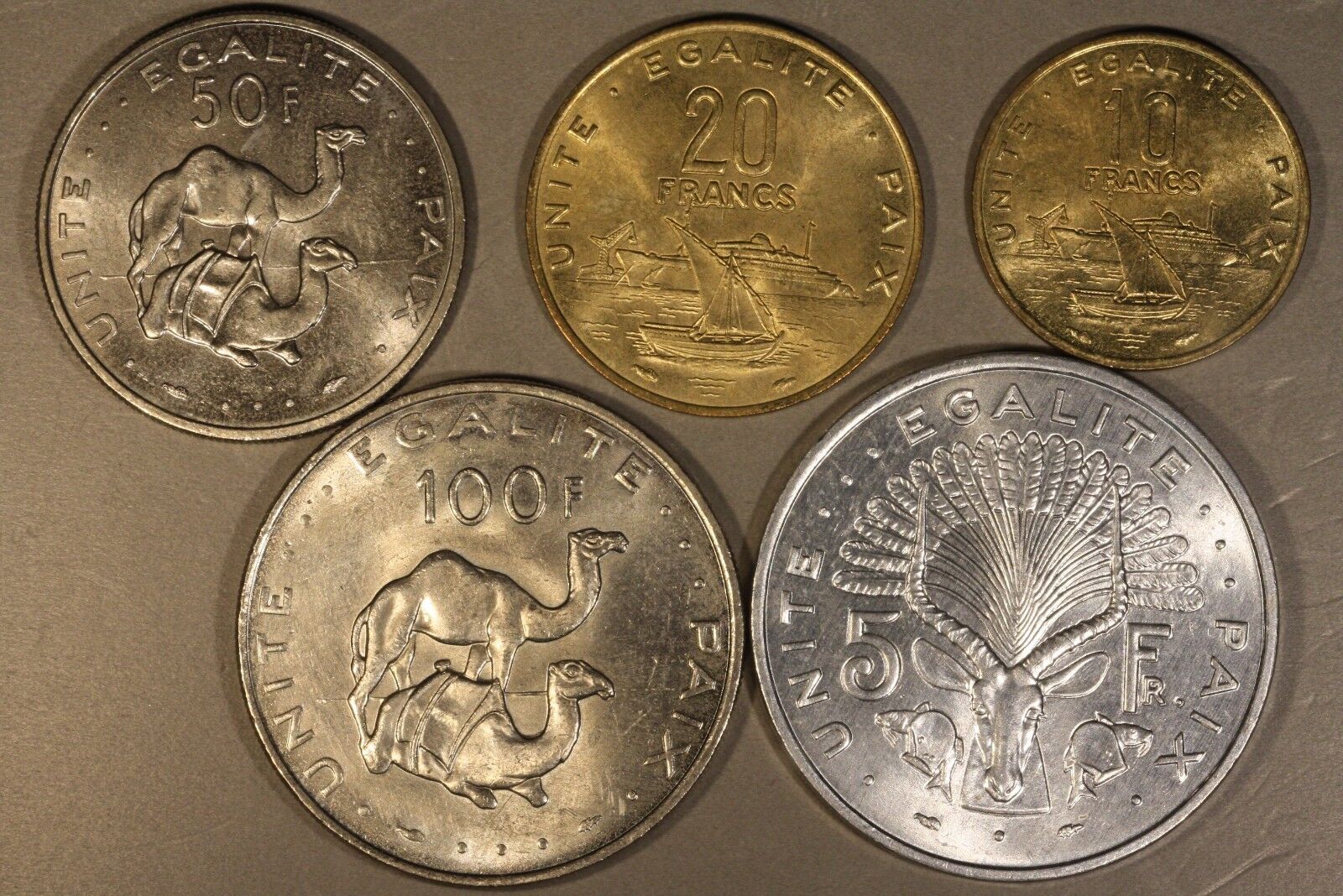 1991 Djibouti 5 Type Coins from Year, BU-UNCs    