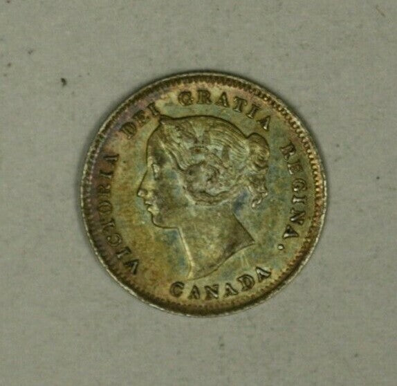 Canada Silver 5 Cents 1900 Round 0 - Colorful AU+  A2216
