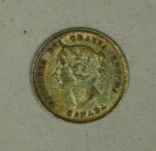 Canada Silver 5 Cents 1900 Round 0 - Colorful AU+  A2216