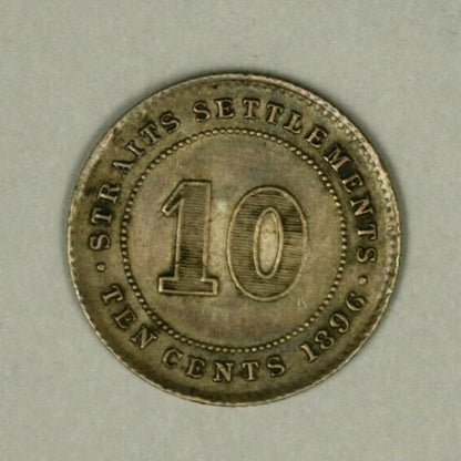 Straits Settlements Silver 10 Cents 1896  XF/AU Victoria  A902