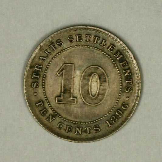 Straits Settlements Silver 10 Cents 1896  XF/AU Victoria  A902