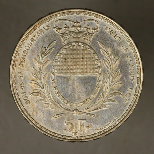 Switzerland 1934 5 francs 5 fr proof fribourg shooting festival 