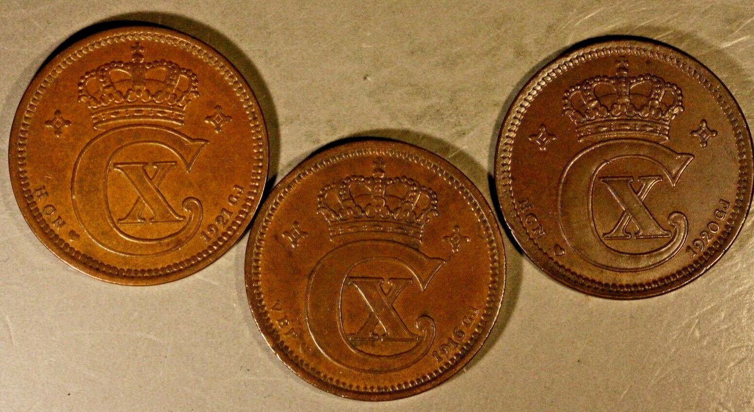 1916, 1920 & 1921 Denmark 5 Ore Lot of 3 coins Nice Circ