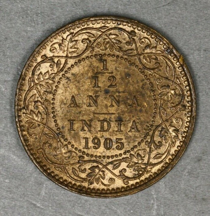 India 1905 1/12 Anna Mostly Red UNC  A3049