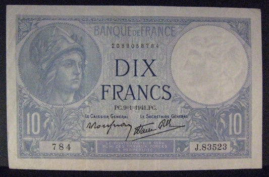 1941 France, Bank of, 10 Francs, Circulated Nice   