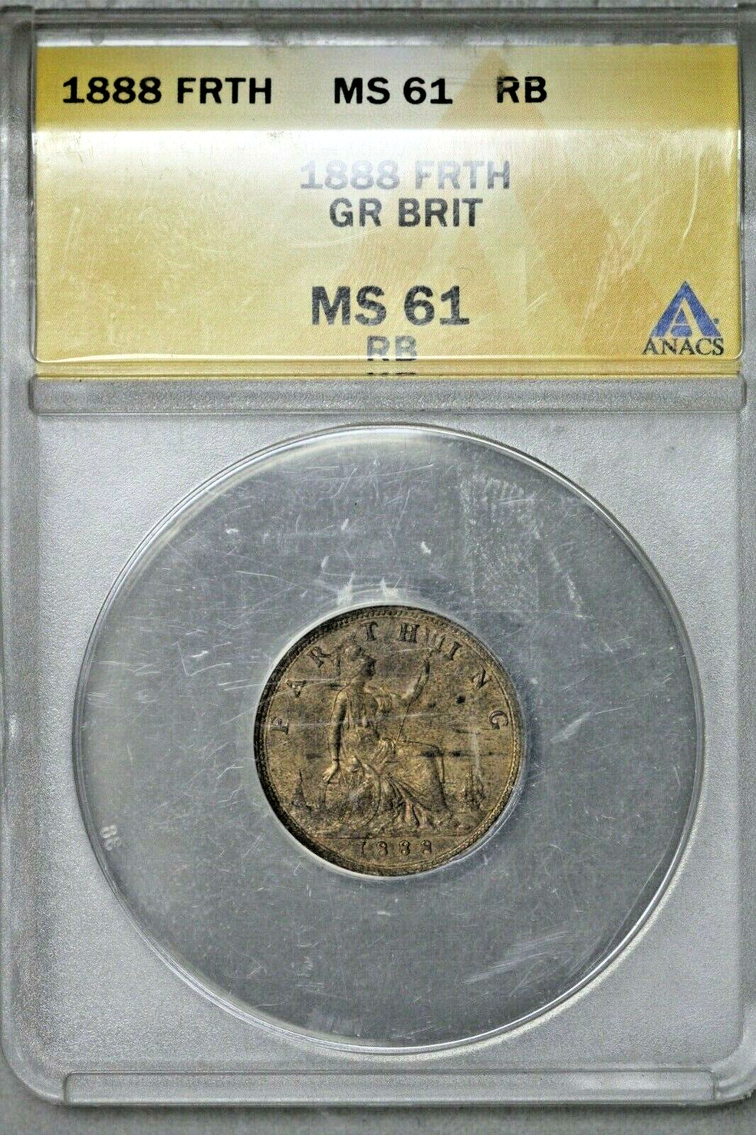 Great Britain 1888 Farthing ANACS MS 61 RB S570