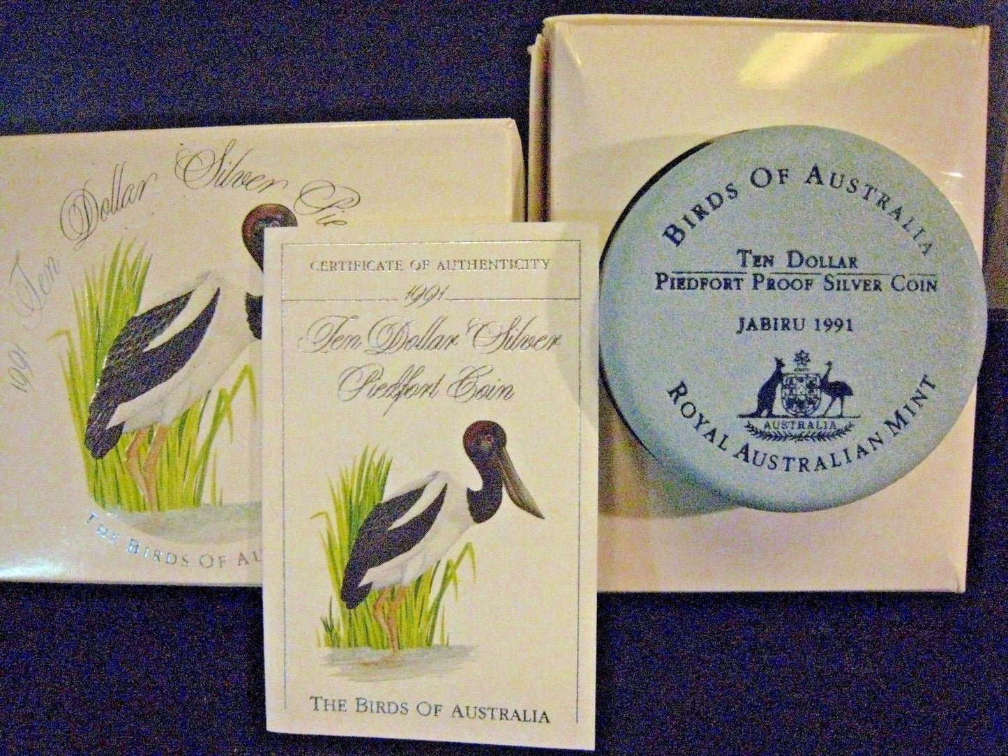 1991 Australia $10 Jabiru Bird Piedfort Proof Coin Box & Coa