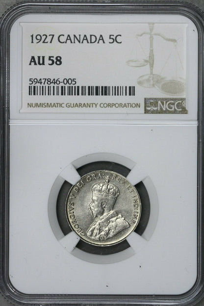 Canada 1927 5 Cents NGC AU 58 S552