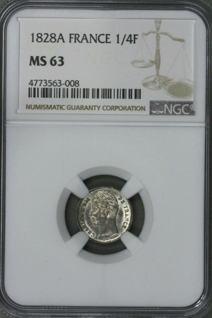 France 1828 A 1/4 Franc  NGC MS 63    S281