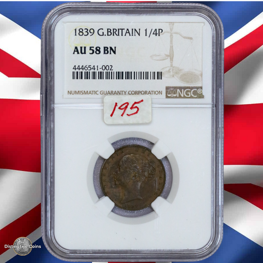 Great Britain 1839 Farthing NGC AU58BN - GBS037