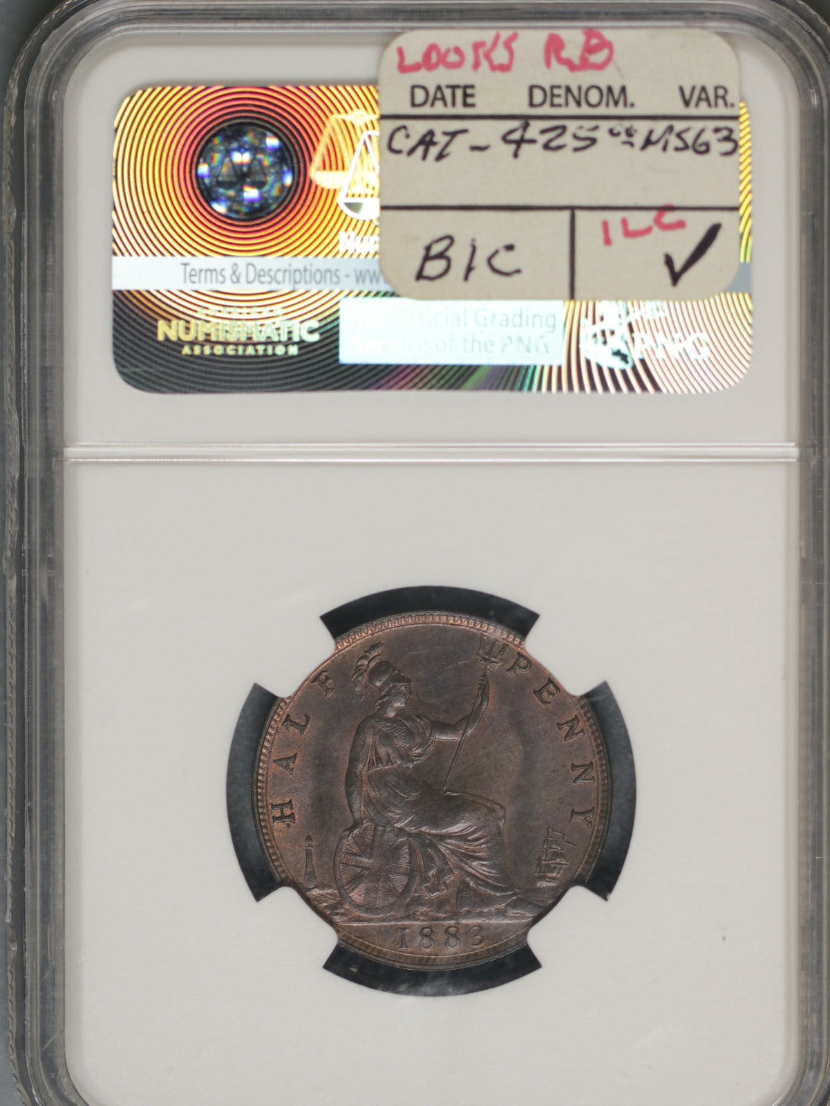 Great Britain 1883 1/2 Penny K-754 NGC MS63 BN BROACH