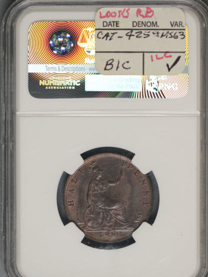 Great Britain 1883 1/2 Penny K-754 NGC MS63 BN BROACH