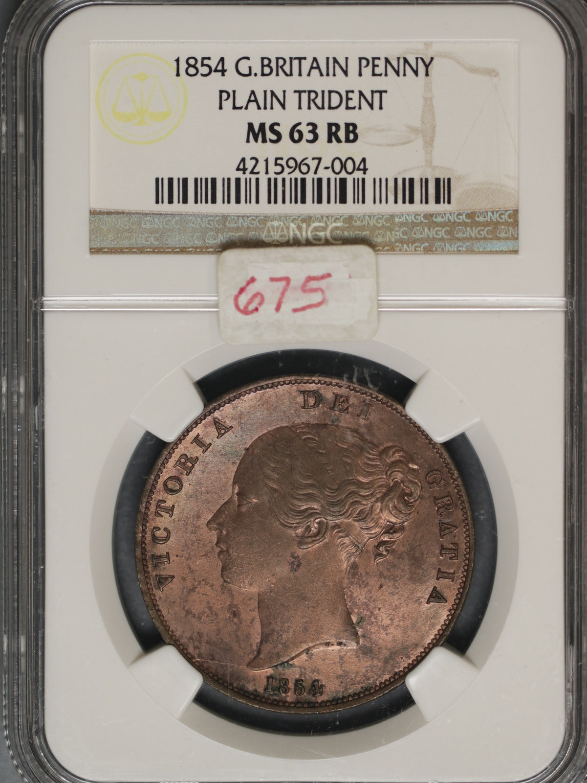 Great Britain 1854 Penny K-739 NGC MS63 RB PLAIN TRIDENT