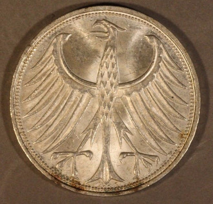 1964 F Germany Republic 5 Mark Silver BU        