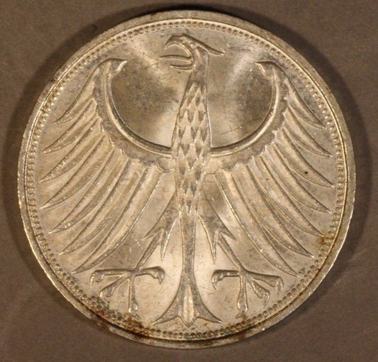 1964 F Germany Republic 5 Mark Silver BU        