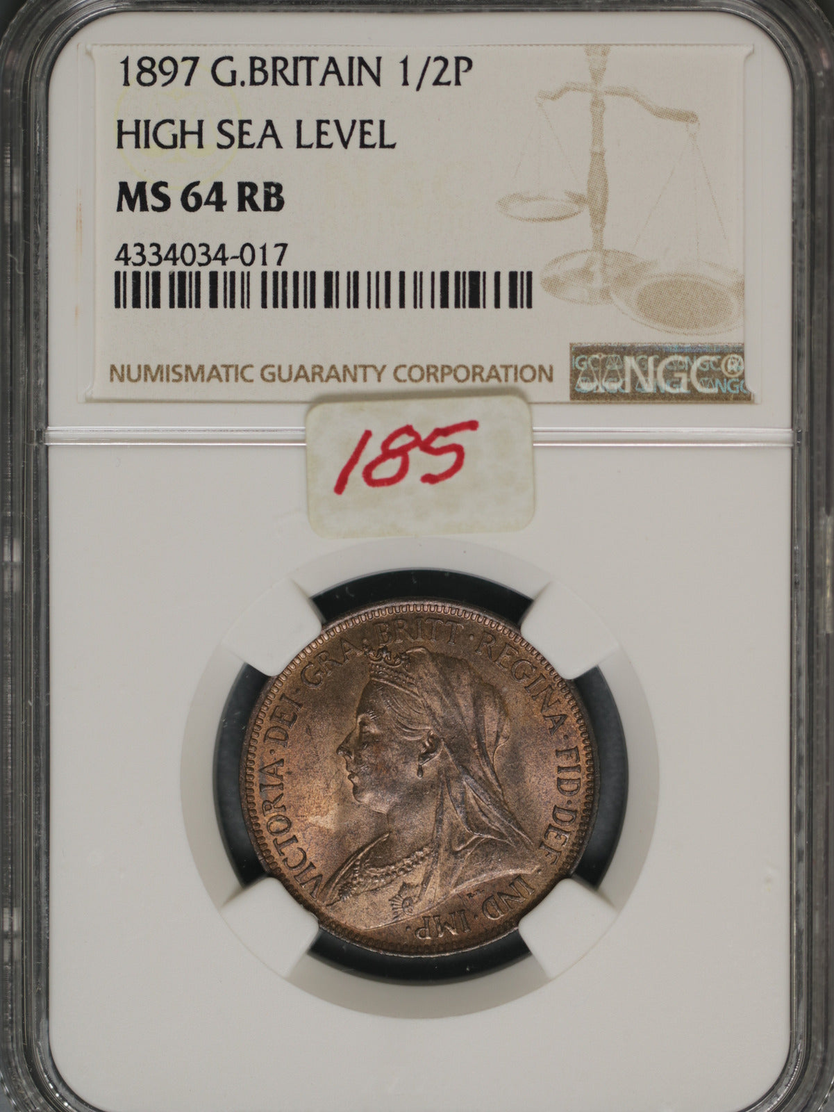Great Britain 1897 1/2 Penny K-789 NGC MS64 RB HIGH SEA LEVEL