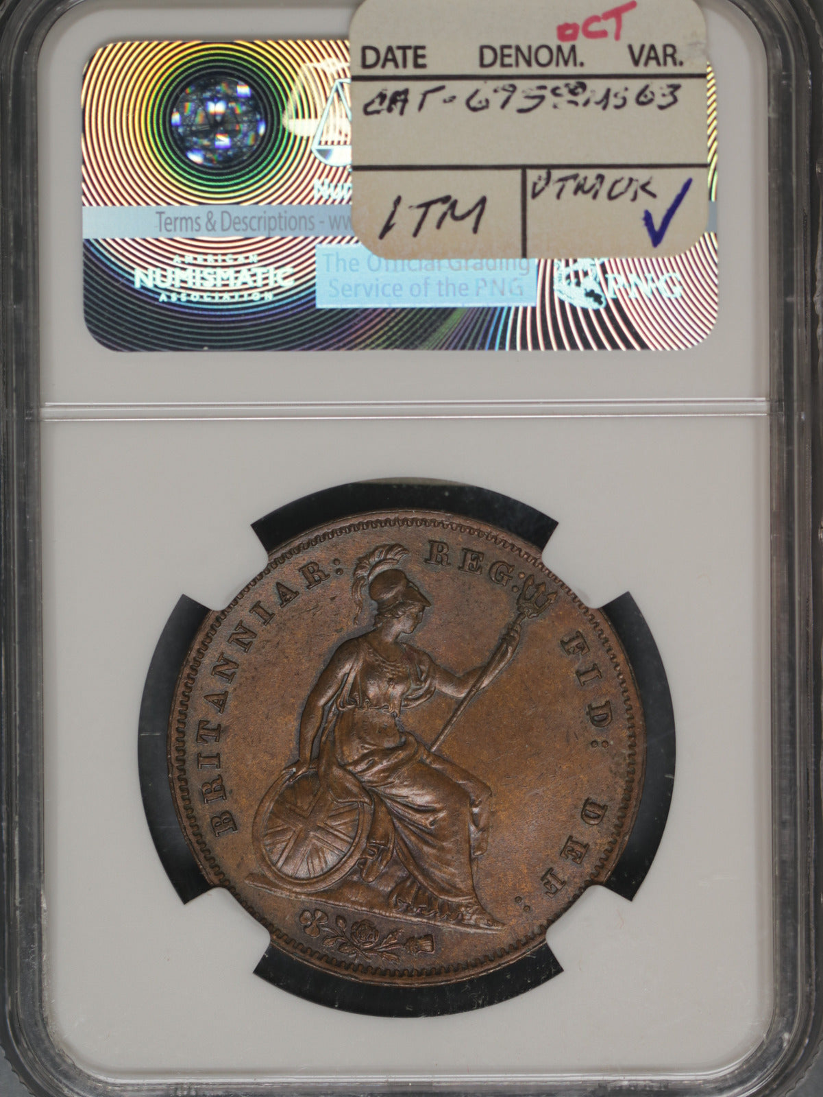 Great Britain 1853 Penny K-739 NGC MS63 BN ORNAMENTAL TRIDENT