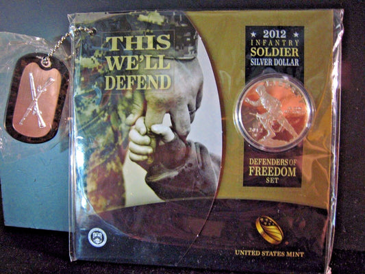 2012 U.S. Mint Infantry Soldier Silver Dollar w/dog tag 