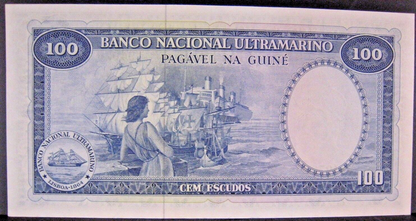 1971 Portugal Guinea 100 Escudos Crisp Lovely Note ! 