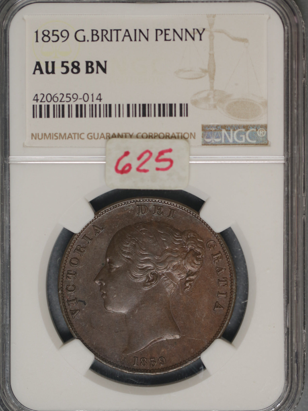 Great Britain 1859 Penny K-739 NGC AU58 BN