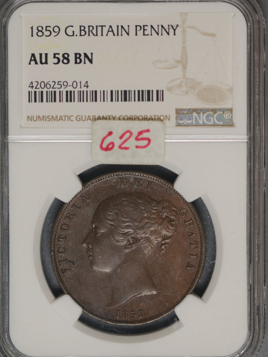 Great Britain 1859 Penny K-739 NGC AU58 BN