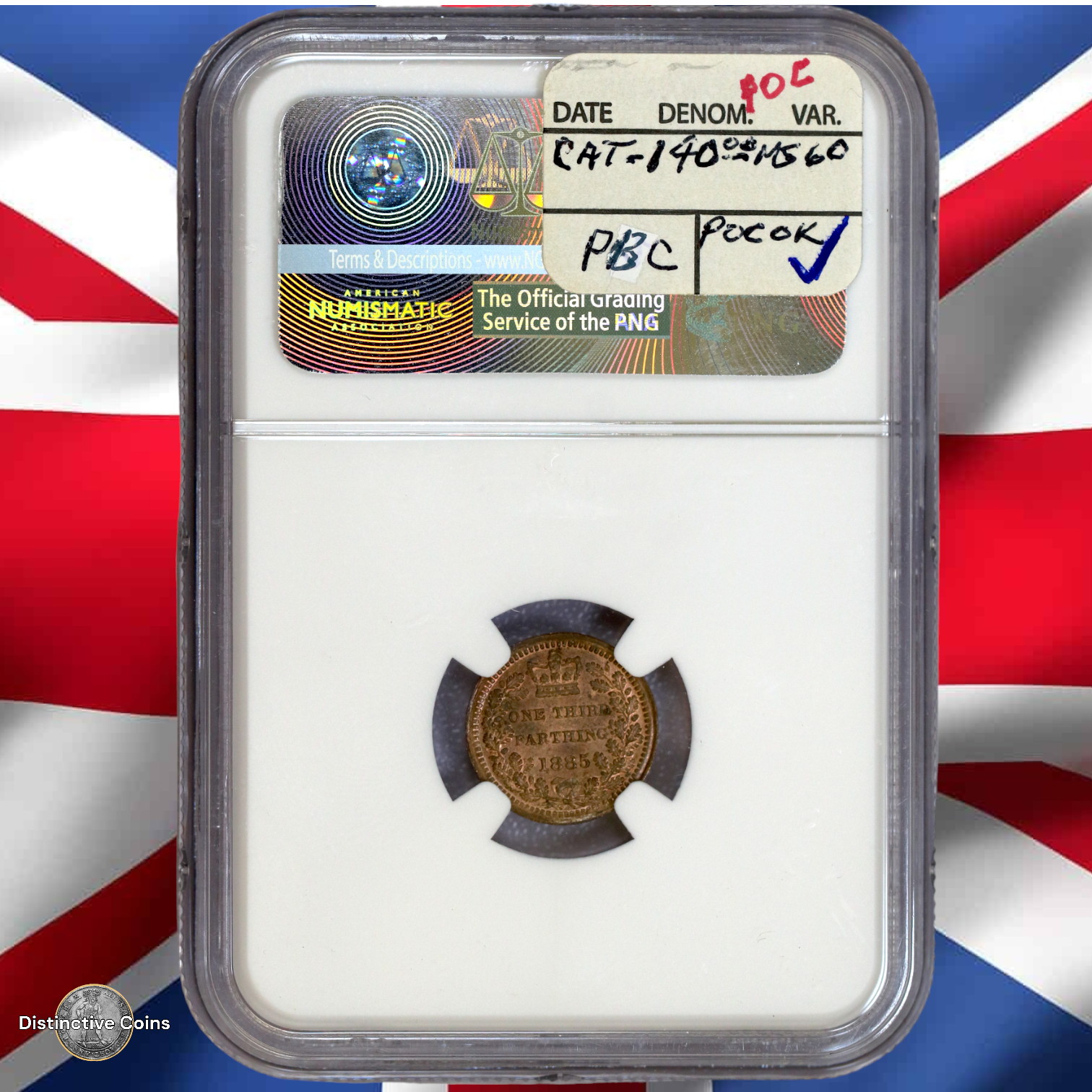 Great Britain 1885 1/3 Farthing NGC Unc details - GBS009
