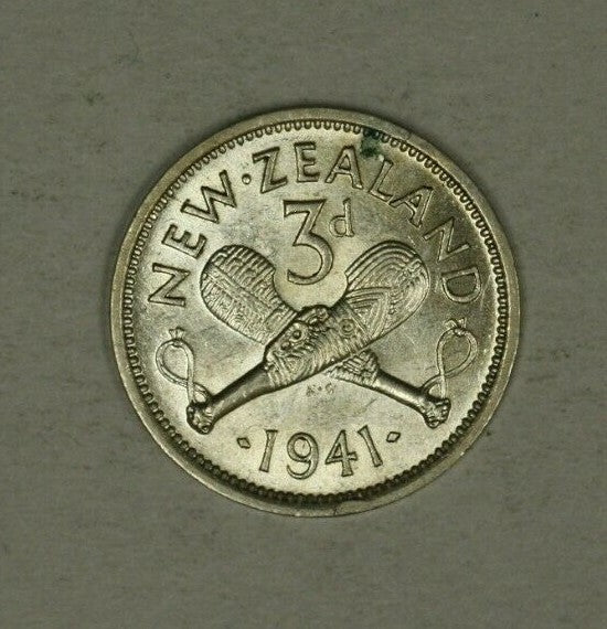New Zealand Silver 3 Pence 1941  AU/UNC   A2158