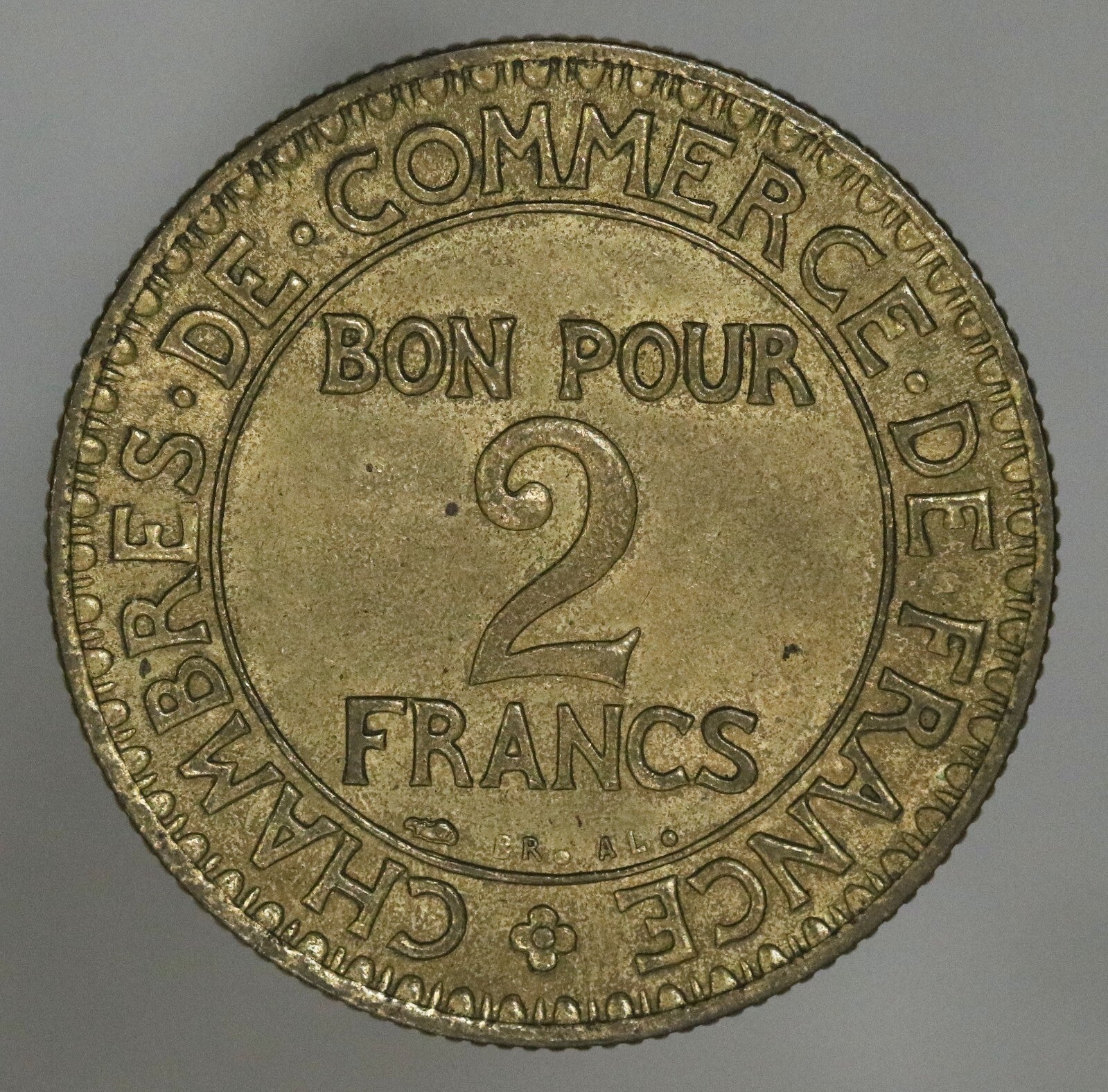1926 France 2 Francs Aluminum-Bronze KM# 877 Key Date D069